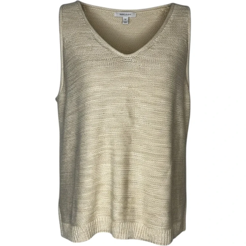 Gap Womens XL Beige Marl Cotton Knit V-Neck Sleeveless Sweater Vest Top